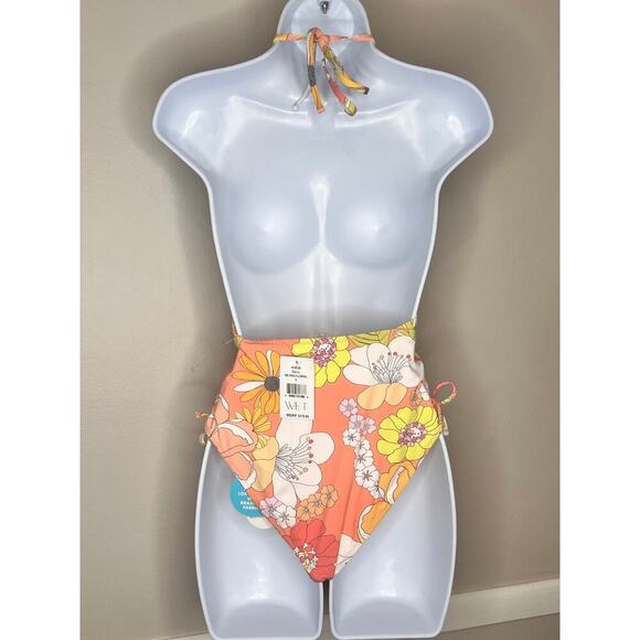 Wet Swimwear Darcy Retro Floral Plunge Drawstring One Piece Orange Women's S NWT - Picture 2 of 4